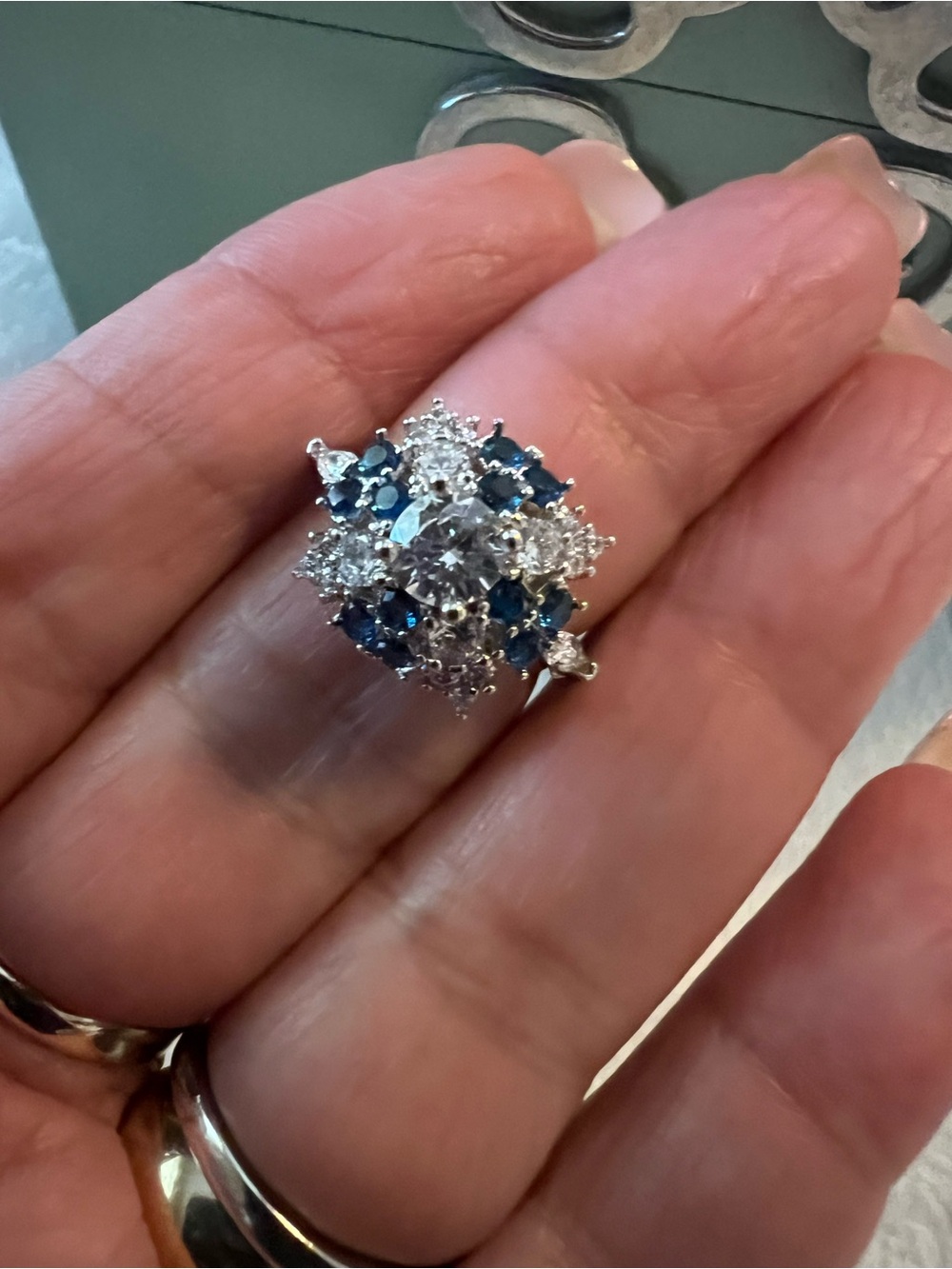 S925 Blue & White Lab Created Sapphire n Diamond